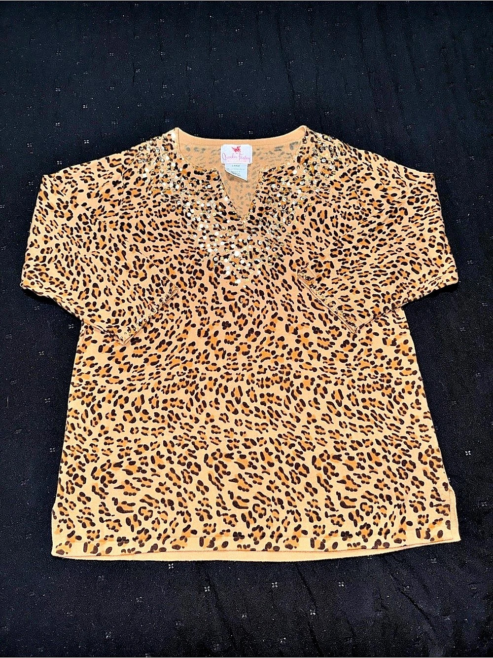 Vintage Y2K Quacker Factory Leopard Print Embellished Sweater
